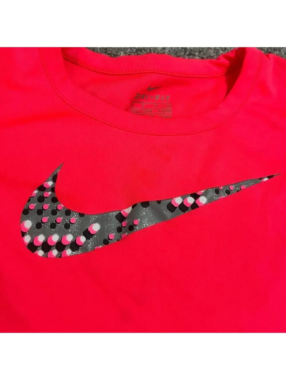 Nike Girl's Youth Pink Long Sleeve Swoosh Logo Ruffled Tiered Shirt size Small